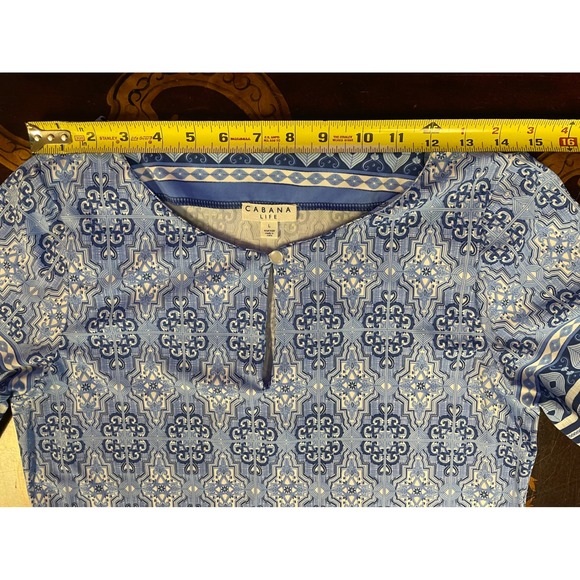 Cabana Life Blue White Tile Print UPF 50+ Shift Dress Beach Preppy Resortwear L - Picture 6 of 14